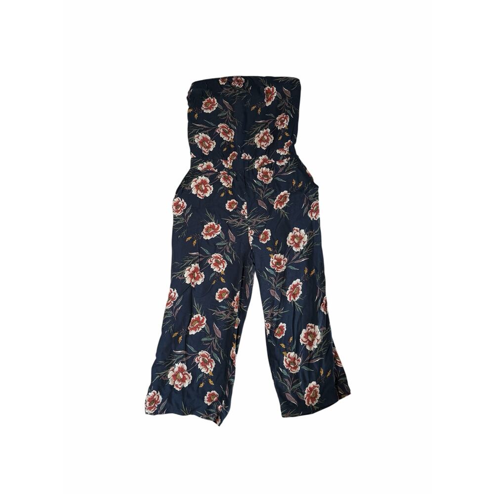 Ivy and Main Tilly’s Blue Floral Strapless Jumpsuit with Pockets Large